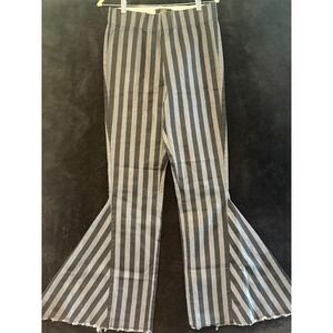 Lucky & Blessed Women's Flare Pants Striped Medium Gray Distressed Hem‎